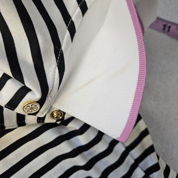 CLOVER By Bobby Jones Sz S Black & White Stripe Polo Womens Gold Button - Picture 8 of 8